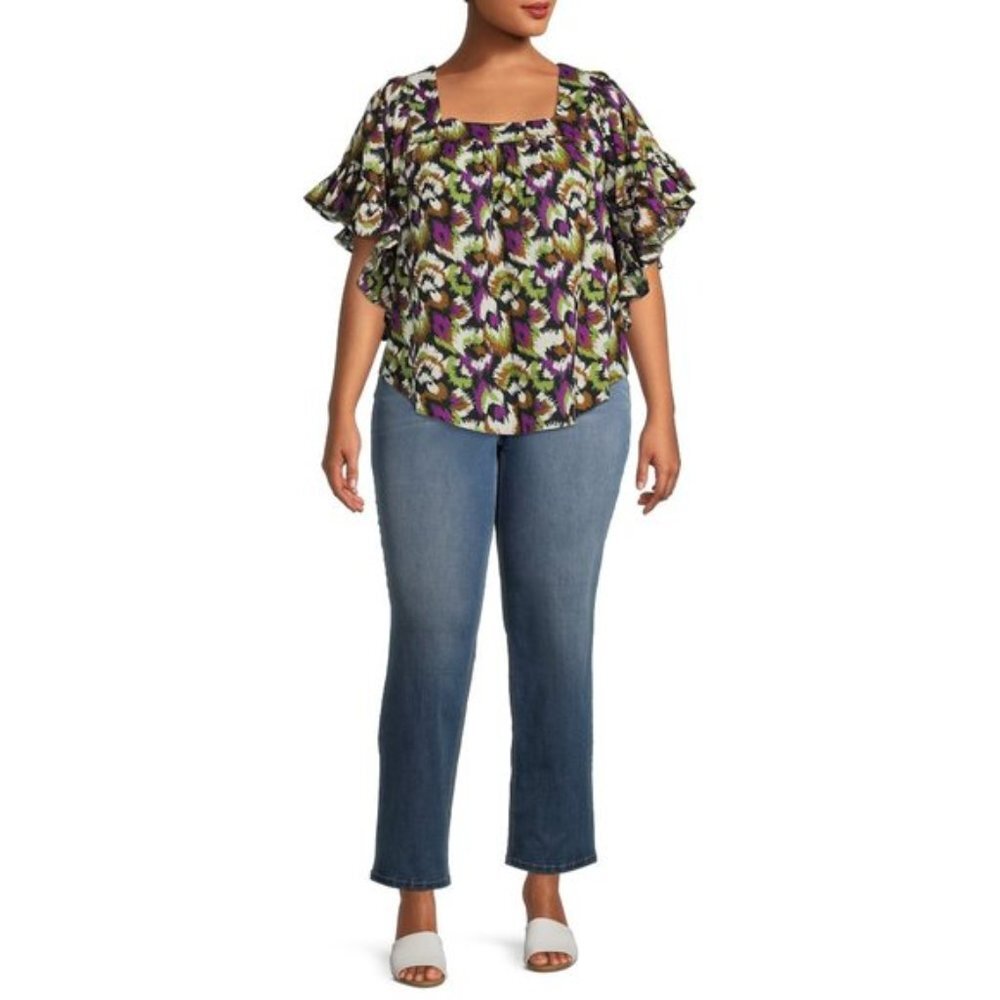 Terra & Sky Women's Plus Size Square Neck Peasant Top - Picture 4 of 7